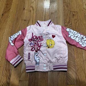 Members Only Tweety Bird Looney Tunes Bomber Jacket DSided Girls Sz 3T Pink cute